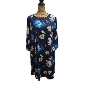 Heathmoor‎ XL Navy Blue Floral Print 3/4 Sleeve Casual Dress